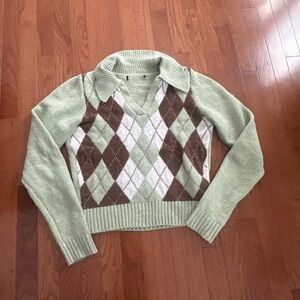 Argyle Knit Sweater - Green and Brown